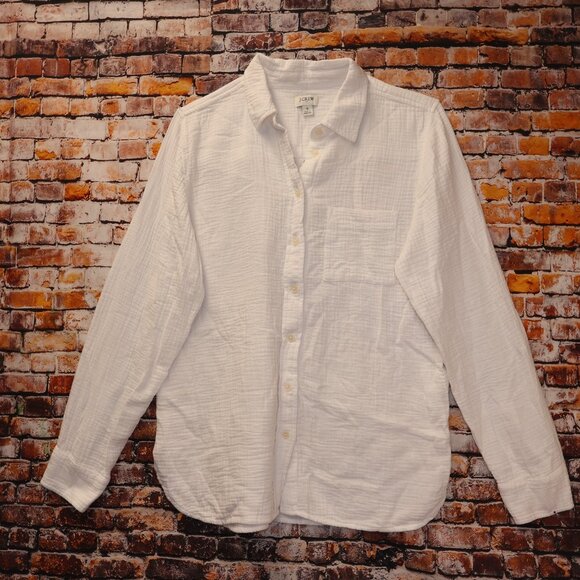 J. Crew Double Gauze Button Front Shirt Long Sleeves Front Pockets in White Sz S - Picture 2 of 11